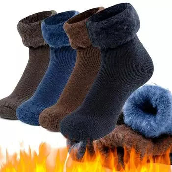 1 пара мужских теплых носков-труб из флиса, удобные повседневные термоноски, осенне-зимние бархатные носки-тапочки 1 Pair чёрный