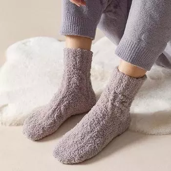 1 пара мужских зимних носков средней длины из кораллового флиса, утепленные, мягкие, эластичные, противоскользящие, без запаха, впитывающие пот, однотонные спортивные носки чёрный