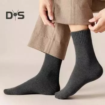 1 пара мужских зимних носков средней длины с теплоизоляцией для дома и спальни, однотонные нескользящие трикотажные спортивные носки на каждый день кирпич красный