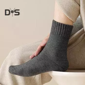 1 пара мужских зимних носков, утолщенные плюшевые носки средней длины, высокоэластичные, нескользящие, не скатывающиеся, носки для ног, комфортные, теплые, для сна бежевый