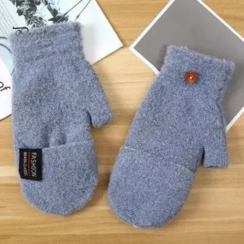 1 пара мужских зимних перчаток с откидным чехлом, утолщенные трикотажные эластичные нескользящие перчатки, однотонные термоизоляционные перчатки без пальцев для езды на велосипеде кофейный