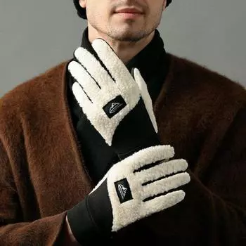 1 пара мужских зимних велосипедных перчаток, утепленные, теплые, ветрозащитные, морозостойкие, с сенсорным экраном, плюшевые, с пятью пальцами, соответствующие цветам, мужские уличные перчатки XL чёрный