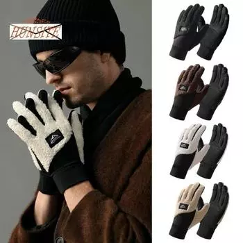 1 пара мужских зимних велосипедных перчаток, утепленные, теплые, ветрозащитные, морозостойкие, сенсорный экран, плюшевые пять пальцев, подбор цветов, мужские уличные перчатки L бежевый