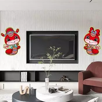 1 пара наклеек с изображением персонажа Фу в китайском стиле на дверь, куплетные украшения для праздничной вечеринки S-Style 1