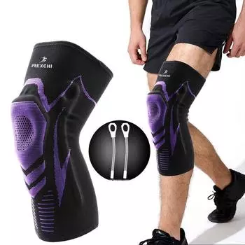 1 пара наколенников с гелевыми подушечками для надколенника и боковыми стабилизаторами, наколенники для разрыва мениска, ПКС, артрита, облегчения боли в суставах M фиолетовый/чёрный