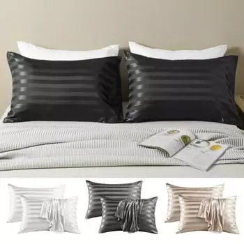 1 пара наволочек, гладкий искусственный шелк, контрастный цвет, полосатый атлас, предотвращает ломкость и завивание, наволочка для спальни, гостиной, дивана, наволочка M белый