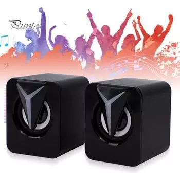 1 пара небольших USB-динамиков, звуковая коробка с RGB-подсветкой, виртуальный объемный звук, компьютер, ноутбук, портативный мини-громкоговоритель чёрный