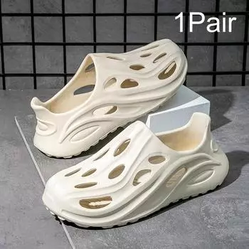 1 пара Нескользящие тапочки Модные удобные шлепанцы Толстая подошва Мягкие сандалии Дышащие Мужские Пляжная обувь Шлепанцы для плавания 36-37 хаки