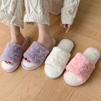 1 пара нескользящих мягких подошв для дома женские теплые модные плюшевые тапочки хлопковые тапочки с плоским дном 38-39 фиолетовый