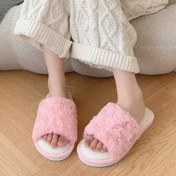 1 пара нескользящих мягких подошв для дома женские теплые модные плюшевые тапочки хлопковые тапочки с плоским дном 38-39 розовый