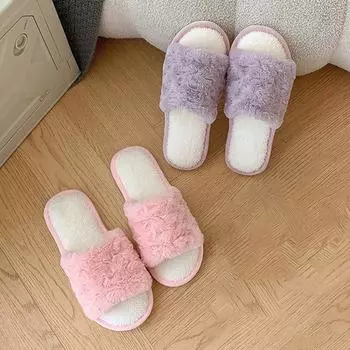 1 пара нескользящих мягких подошв для дома женские теплые модные плюшевые тапочки хлопковые тапочки с плоским дном 38-39 фиолетовый