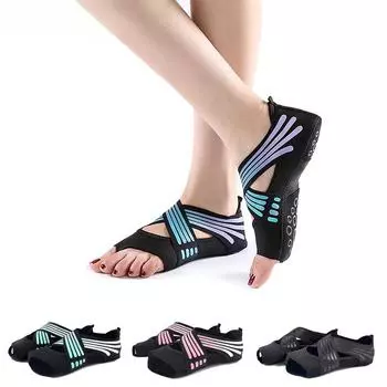 1 пара нескользящих носков для йоги с ручками, противоскользящие носки без пальцев для пилатеса, Barre, балета, носки для тренировок Bikram, обувь с ручками S(35-36 Code) чёрный