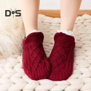 1 пара нескользящих носков для пола, теплые, комфортные, влагоотводящие, уютные, с флисовой подкладкой, вязаные, регулируемые, домашние носки-тапочки, праздничный подарок, зимние носки 26cm серый