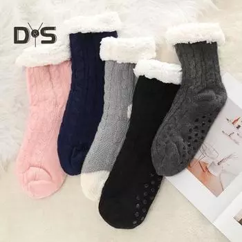 1 пара нескользящих тапочек, ультра-толстые кашемировые домашние носки для сна, зимние тапочки для женщин и пожилых людей светло-серый