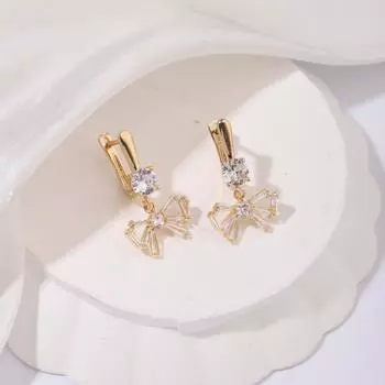 1 пара нежных белых висячих сережек с бантом для женщин, ювелирные изделия с кубическим цирконием, аксессуары для свадебной вечеринки золотой