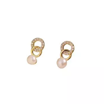 1 пара нежных двойных колец с жемчугом, серьги-кольца для женщин и девушек, минималистичные свадебные украшения для вечеринок, аксессуары, подарки onesize