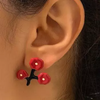 1 пара нежных и элегантных сережек-капель в форме звезды и луны красный