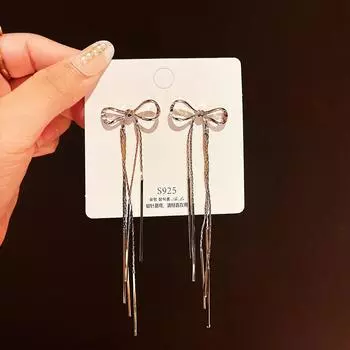 1 пара нежных легких роскошных сережек-бантов с длинными кисточками для женщин и девочек, модные универсальные серьги для темперамента, подарки серебряный