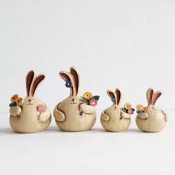 1 пара нежных пасхальных кроликов с чесноком, художественные изделия из смолы, украшение для стола, фигурка, украшение, пухлый кролик, фигурка ручной работы, животное, подарок на день рождения Small
