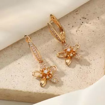 1 пара нежных висячих сережек с цветами для женщин, ювелирные изделия из кубического циркония, аксессуары для свадебной вечеринки золотой