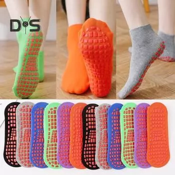 1 пара носков-батутов, противоскользящие силиконовые ручки с нижней частью, отличное трение, сплошной цвет, высокая эластичность, впитывание пота, домашние носки для йоги для взрослых, напольные носки серый