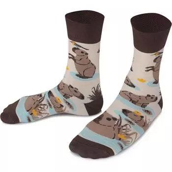 1 пара носков цвета светлый беж с капибарой, оригинальные и милые мультяшные животные, мужские носки, носки интересных цветов One Size