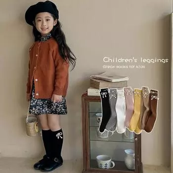 1 пара носков для девочек, милые носки принцессы из телячьей кожи, милые носки с перламутровым бантом для детей, весна-осень, мягкие хлопковые школьные детские носки