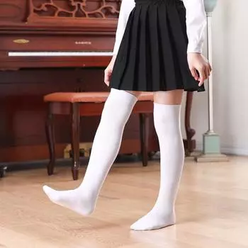1 пара носков для девочек-школьниц, простые черные, белые, высокие носки, весна-осень, мягкие хлопковые носки M белый
