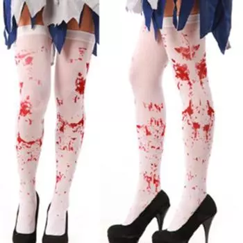 1 пара носков для Хэллоуина, медсестра, косплей, ужасы, триллер, стиль, эластичные противоскользящие до бедра, зомби, пятна крови, маскарадный костюм для вечеринок красный