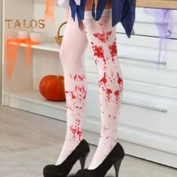 1 пара носков для Хэллоуина, медсестра, косплей, ужасы, триллер, стиль, эластичные противоскользящие до бедра, зомби, пятна крови, маскарадный костюм для вечеринок красный