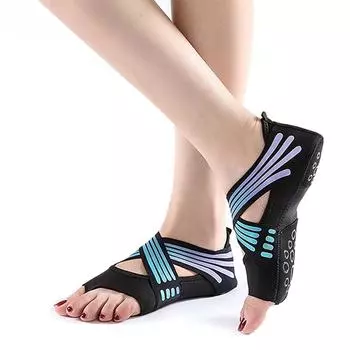 1 пара носков для йоги с нескользящими ручками и ремнями для занятий пилатесом, барре, балетом, бикрамом, тренировками для женщин S(35-36 Code) чёрный