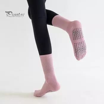 1 пара носков для йоги с нескользящей силиконовой накладкой, дышащие, влагоотводящие, профессиональные, женские, балетные, танцевальные, фитнес, пилатес, спортивные, до середины икры жёлтый