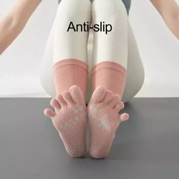 1 пара носков для йоги с нескользящей накладкой, дышащие, влагоотводящие, для балета, танцев, фитнеса, пилатеса, спорта, спортзала, носки до середины икры розовый