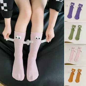 1 пара носков для пар, держащихся за руки, супер мягкие впитывающие пот однотонные магнитные носки средней длины для женщин и мужчин розовый