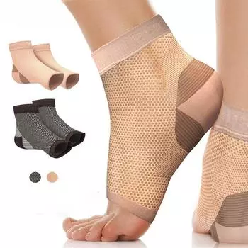 1 пара носков для подошвенного фасциита с поддержкой свода стопы для мужчин, женщин, компрессионные носки без пальцев, облегчение боли в ногах, отек лодыжки S-M бежевый