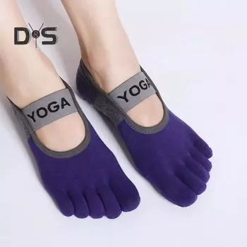 1 пара носков для пола с задним ремешком, противоскользящая силиконовая подошва, высокоэластичные носки для йоги, танцев, фитнеса, носки с раздельными пальцами, поддерживающие носки для занятий в помещении темно-синий