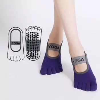 1 пара носков для пола с задним ремешком, противоскользящая силиконовая подошва, высокоэластичные носки для йоги, танцев, фитнеса, носки с раздельными пальцами, поддерживающие носки для занятий в помещении