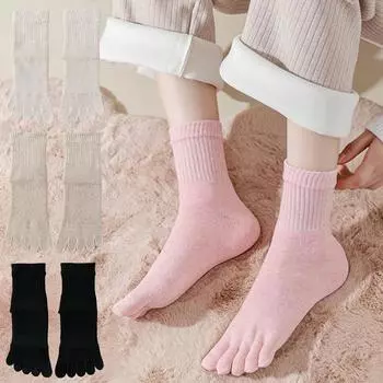 1 пара носков для сна из хлопка для защиты от холодного снега, махровые чулочно-носочные изделия, толстые чулки, носки с пятью пальцами, зимние дышащие женские