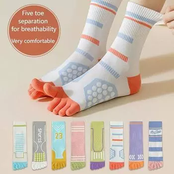 1 пара носков для спорта с защитой от запаха, насыщенных цветов, антибактериальных, износостойких, с пятью пальцами, высокой эластичностью, средней длины, впитывающих пот