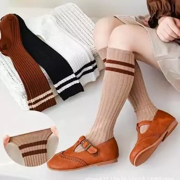 1 пара носков до колена для детей, весна-осень, для мальчиков и девочек, простые, спортивные, шикарные, полосатые носки для теленка, модные, школьные, детские носки S
