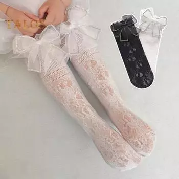 1 пара носков до середины икры, кружевные дышащие полые носки в японском стиле, надувные повседневные бархатные детские носки с бантом, подарок на день рождения белый