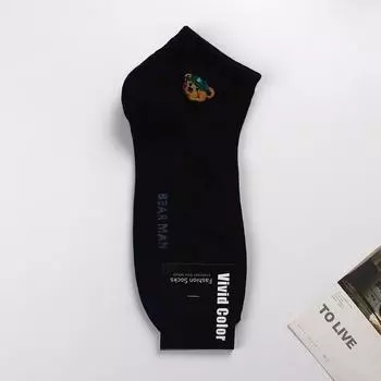 1 пара носков Gentleman Cartoon Bear для мужчин, хлопковые тонкие дышащие носки Harajuku для бизнеса, лето-осень, мужские носки-лодочки, носки до щиколотки