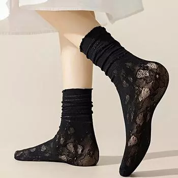 1 пара носков из тонкой тесьмы с милыми складками, модные, ажурные, свежие, кружевные, ворсовые, сетчатые
