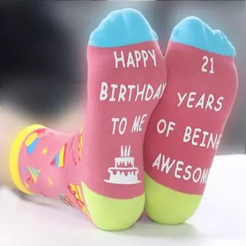 1 пара носков на день рождения унисекс с аппликацией и буквенным принтом, средней длины, толстые, сохраняющие тепло, для пола