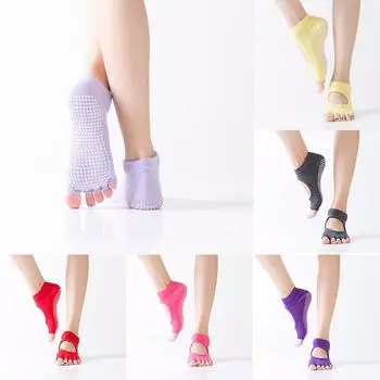 1 пара носков, нескользящие носки без пальцев, короткие женские танцевальные носки с открытой спиной, спортивные, для йоги, Barre, анти- 23-25CM чёрный