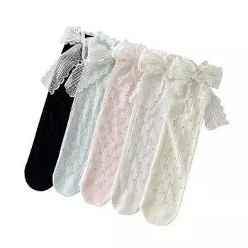 1 пара носков, нежная вентиляция, милое кружево, модный бант, ажурная сетка