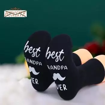 1 пара носков с буквенным принтом BEST GRANDPA EVER, нескользящие забавные хлопковые носки средней длины, мужские и женские напольные носки чёрный