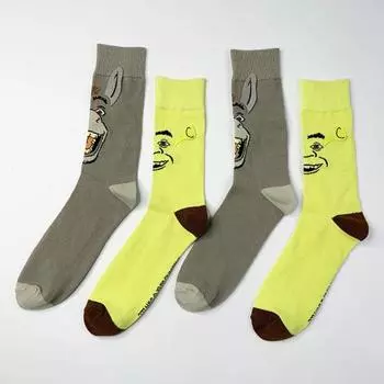 1 пара носков с изображением животных из мультфильмов, хлопковые носки средней длины, эластичные манжеты в рубчик, носки для походов, спорта, машинная стирка, сохраняющие тепло, нескользящие, повседневные чулки жёлтый