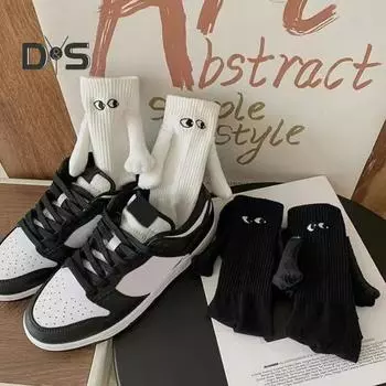 1 пара носков с магнитным ручным плетением, вязаные носки с мультяшными глазами, однотонные, эластичные, нескользящие, теплые, без запаха, средней длины, впитывающие пот носки белый