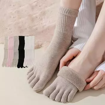 1 пара носков с пальцами, махровые носки для защиты от холода, чулки из дышащего хлопка, толстые носки с пятью пальцами для сна зимой для женщин розовый